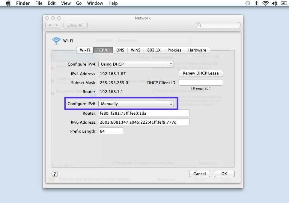 IPv6 configurations macOS