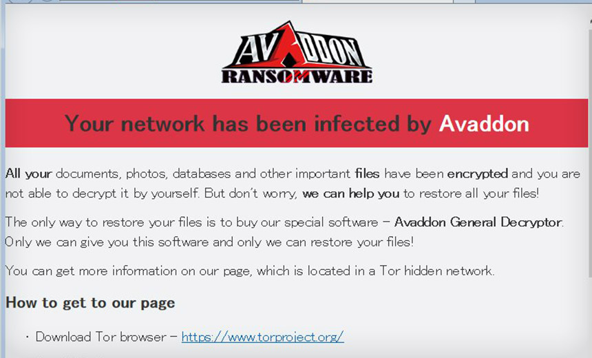 Avaddon ransomware note