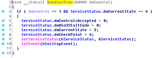 Service’s control handler function