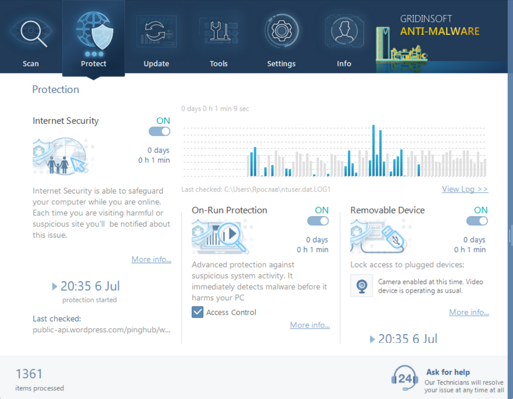 On-Run Protection GridinSoft Anti-Malware