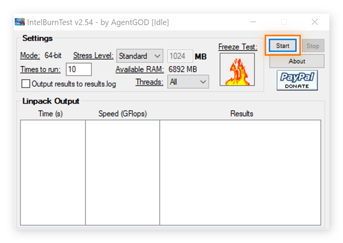 Intel BurnTest app window