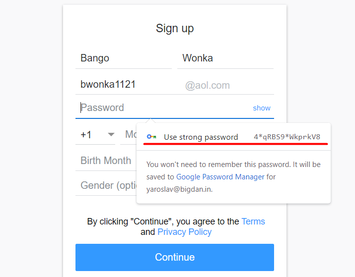 Strong password Google