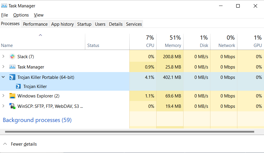 Trojan Killer resources consumption