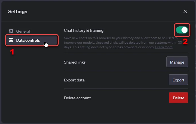 How to disable Chat history & training