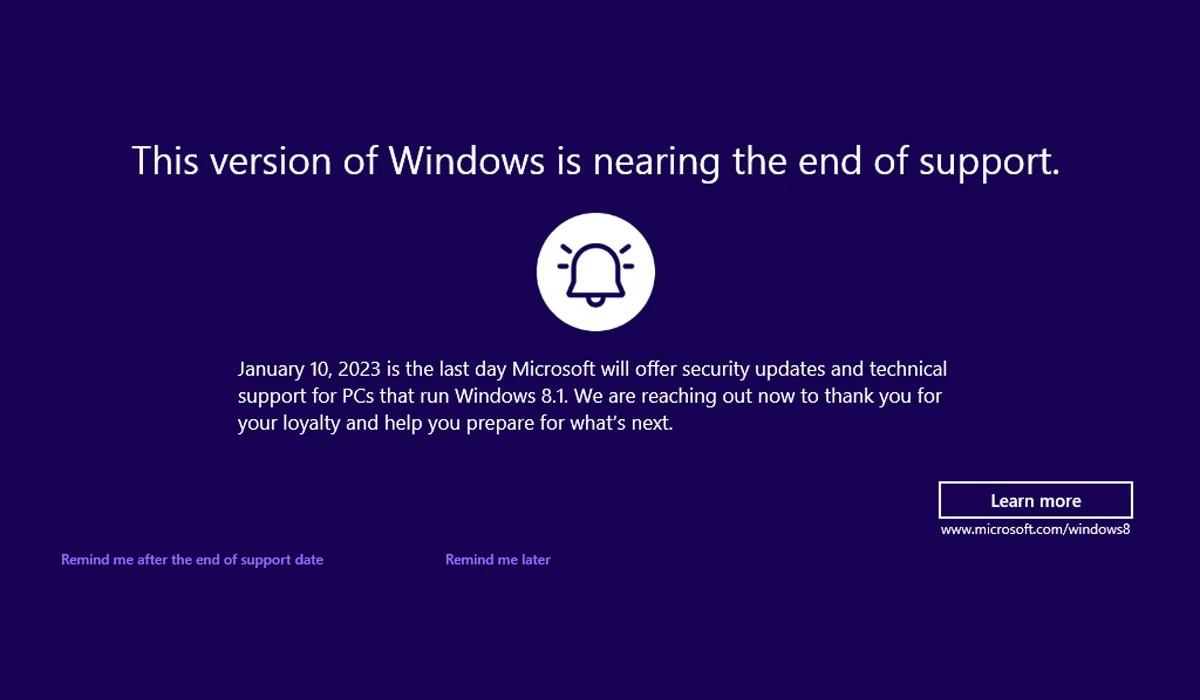 End of Support Windows 8.1