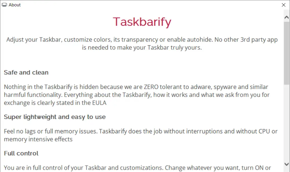 Taskbarify description