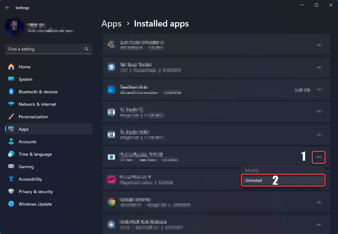 Uninstall app